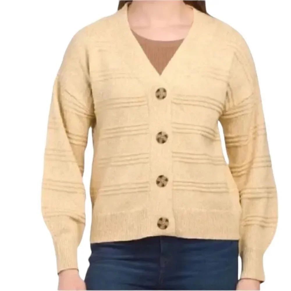 Cupcakes & Cashmere Tan Button Down
Cardigan(Size Large)
